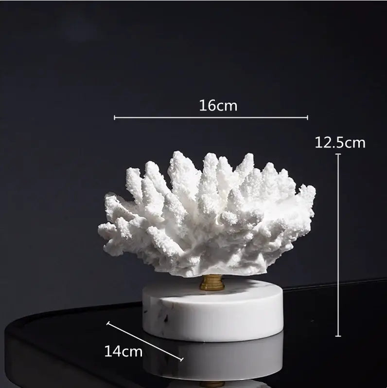 White coral crystal tree sculpture on marble base resin ocean figurine for elegant living room decor