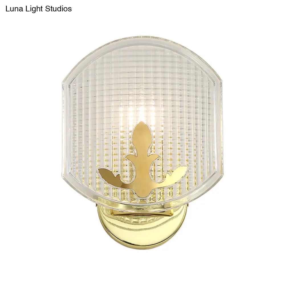 DecorBites™ Gold Corner Wall Sconce with Clear Lattice Glass and Post-Modern Oval Design