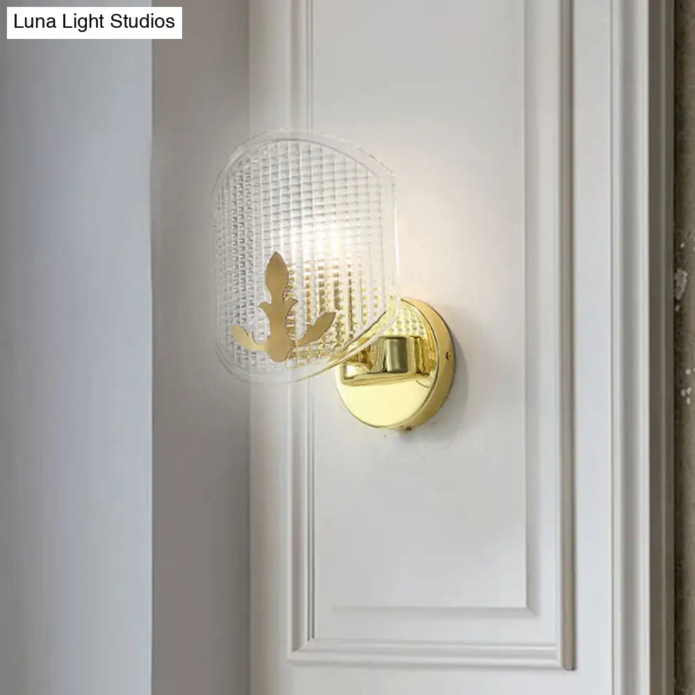 DecorBites™ Gold Corner Wall Sconce with Clear Lattice Glass and Post-Modern Oval Design