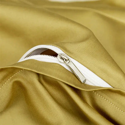 Gold satin pillowcase with silver zipper and white lining from decorbites american jacquard egyptian cotton bedding set