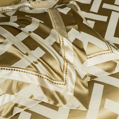 Luxurious gold and cream egyptian cotton bedding set with satin jacquard brocade and golden embroidery by decorbites american jacquard