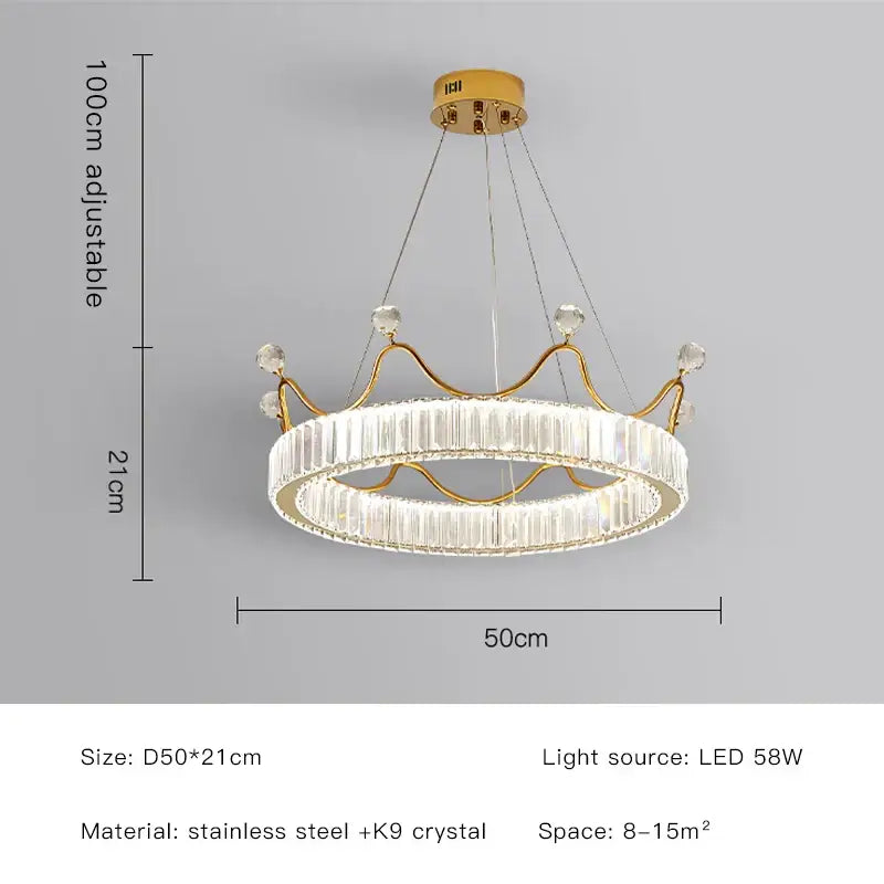 Gold crown crystal chandelier with clear crystal accents and elegant petal ring design by decorbites crystal chandelier
