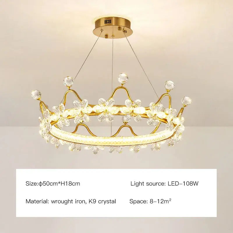 Gold crown crystal chandelier with clear k9 crystals and led light source from decorbites crystal chandelier collection