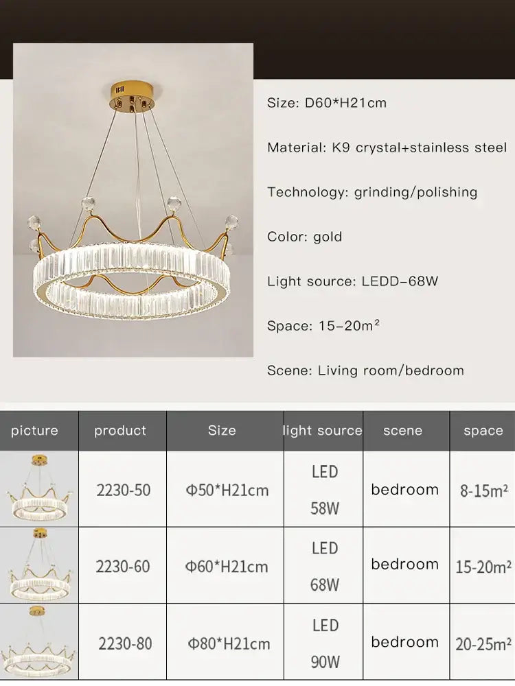Gold crown crystal chandelier with k9 crystal and stainless steel featuring a circular petal ring by decorbites crystal chandelier