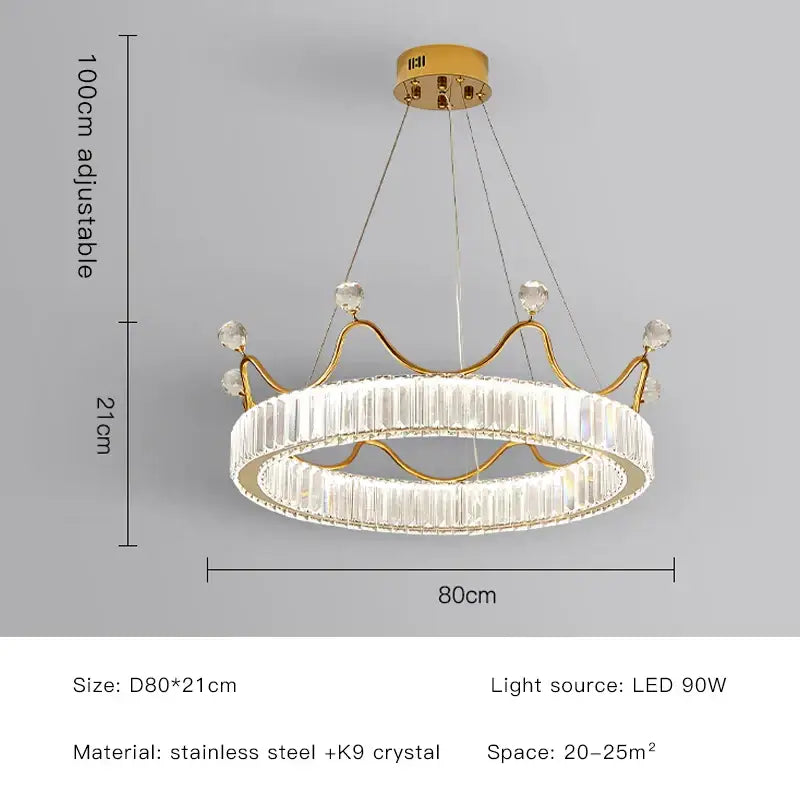 Gold crown crystal chandelier with clear crystal accents and modern elegant design by decorbites for bedroom decor