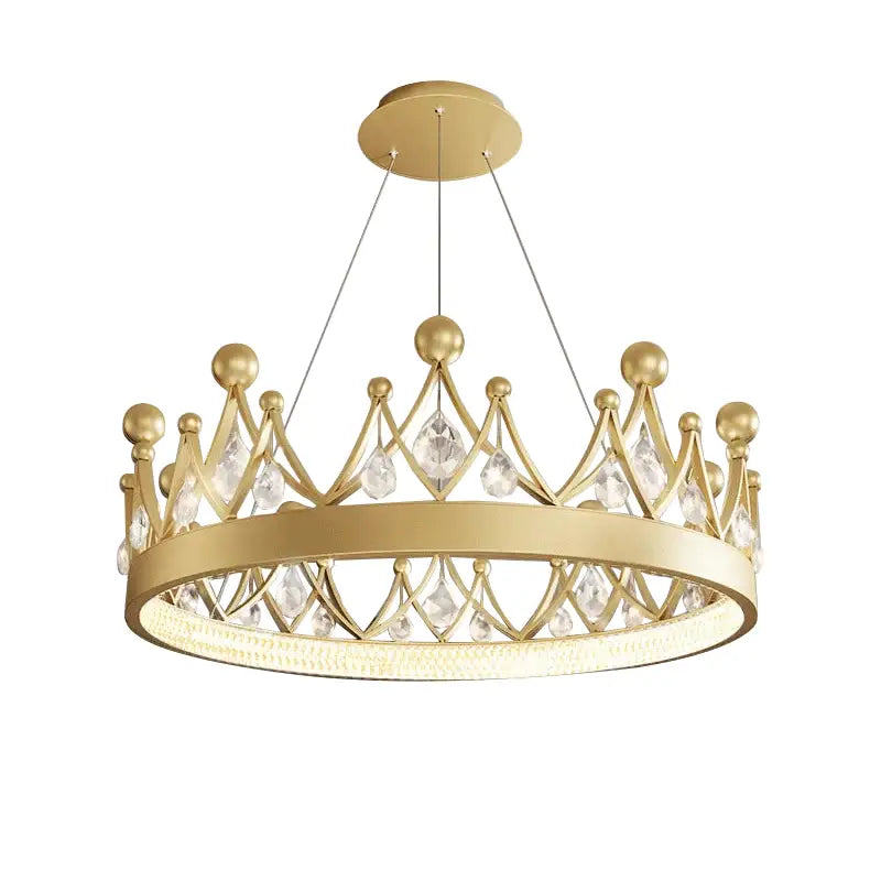 Gold crown crystal chandelier pendant light with crystal accents and circular led ring for bedroom decorbites crown crystal