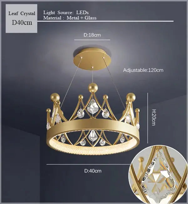 Gold crown crystal chandelier pendant light with clear crystal accents and led lighting for bedroom decorbites crown crystal