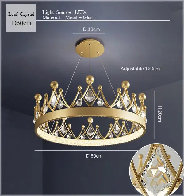 Gold crown crystal chandelier pendant light with clear crystal accents and led lighting for bedroom decorbites crown crystal
