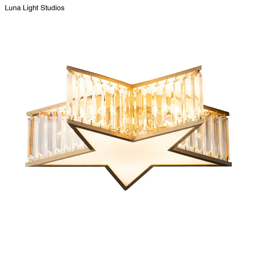 DecorBites™ DecorBites™ Gold Crystal Bedroom Flush Mount: Simple Rectangle Design with 5 Lights