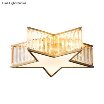 DecorBites™ DecorBites™ Gold Crystal Bedroom Flush Mount: Simple Rectangle Design with 5 Lights