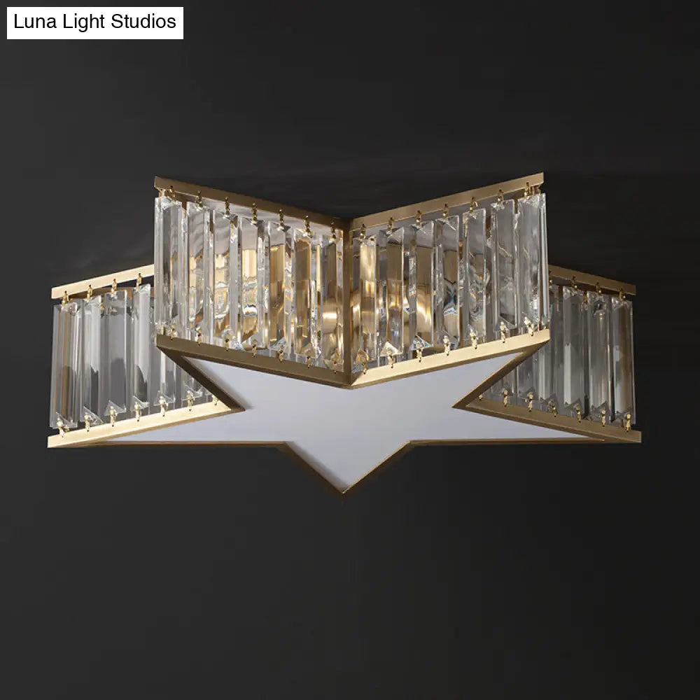DecorBites™ DecorBites™ Gold Crystal Bedroom Flush Mount: Simple Rectangle Design with 5 Lights