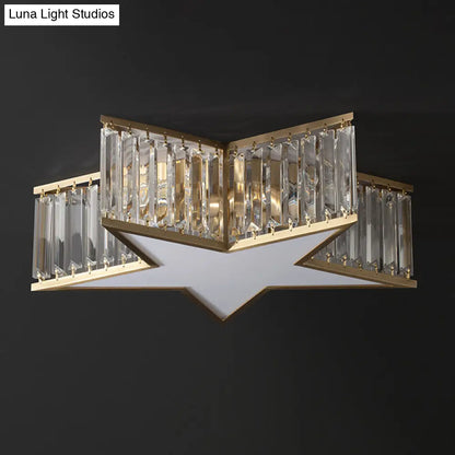 DecorBites™ DecorBites™ Gold Crystal Bedroom Flush Mount: Simple Rectangle Design with 5 Lights