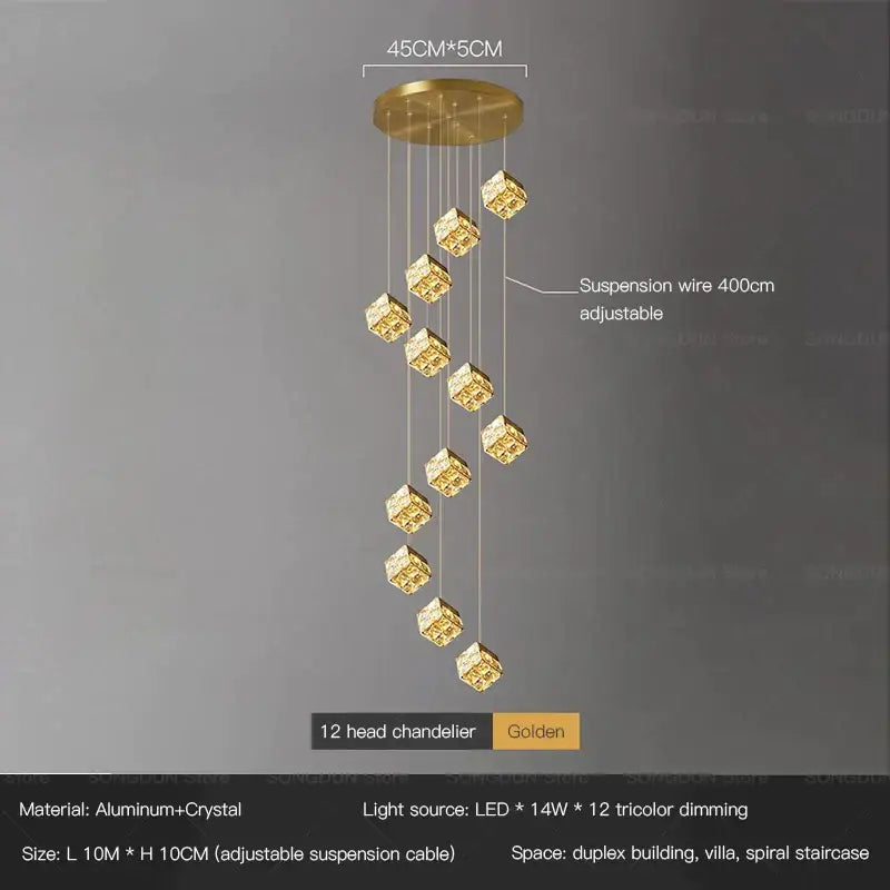 Golden 12-head crystal bedside chandelier wall light with modern cascading design made of aluminum for bedroom decorbites crystal bedside