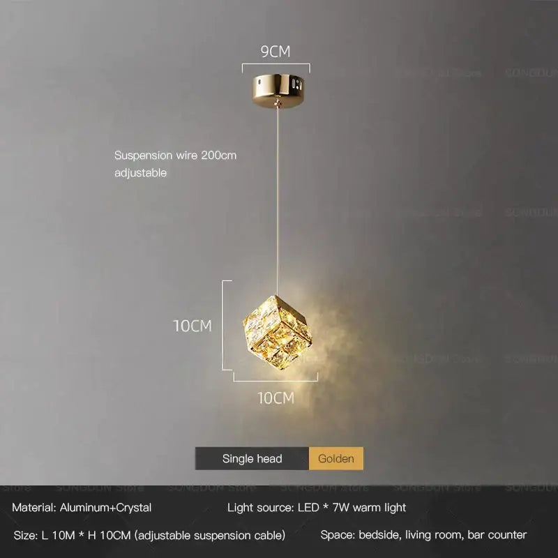 Gold crystal bedside chandelier wall light with faceted crystal cube design and aluminum frame for bedroom decorbites crystal bedside