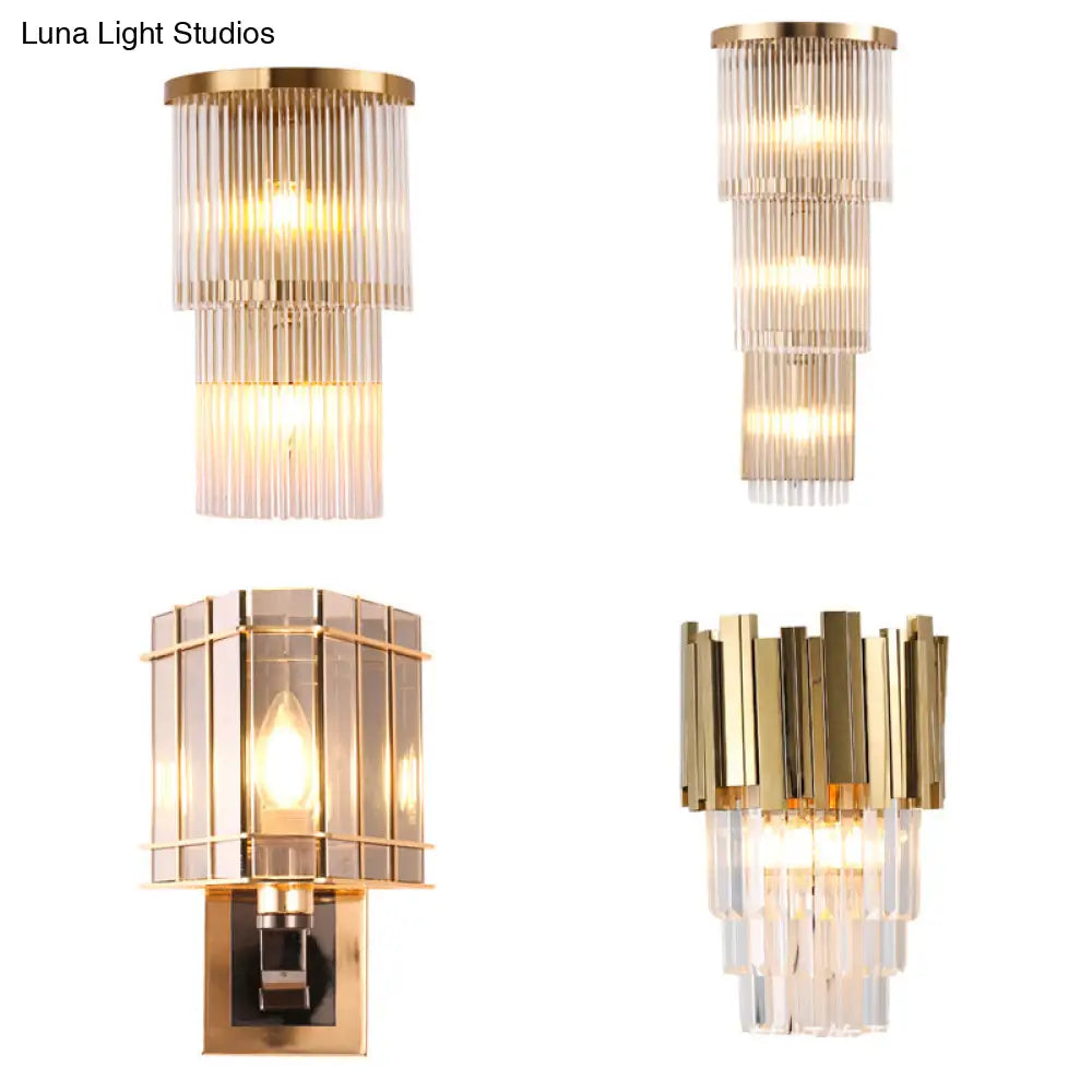 DecorBites™ Gold Crystal Bedside Wall Sconce with 2/3 Tiers and 1/3 Light - Postmodern Triangle Design