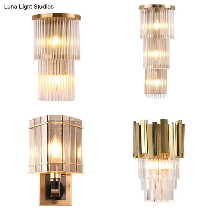 DecorBites™ Gold Crystal Bedside Wall Sconce with 2/3 Tiers and 1/3 Light - Postmodern Triangle Design