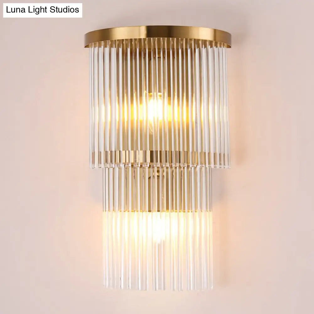 DecorBites™ Gold Crystal Bedside Wall Sconce with 2/3 Tiers and 1/3 Light - Postmodern Triangle Design