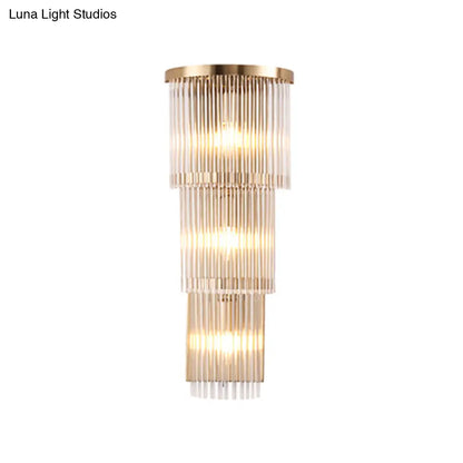 DecorBites™ Gold Crystal Bedside Wall Sconce with 2/3 Tiers and 1/3 Light - Postmodern Triangle Design
