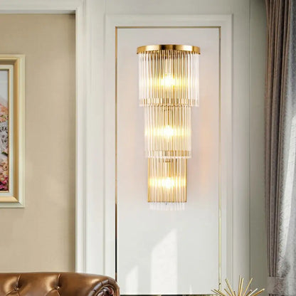 DecorBites™ Gold Crystal Bedside Wall Sconce with 2/3 Tiers and 1/3 Light - Postmodern Triangle Design
