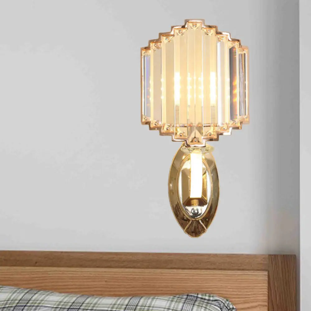 DecorBites™ DecorBites™ Gold Crystal Block Wall Light: Minimalist Shield with 1-Bulb for Bedroom
