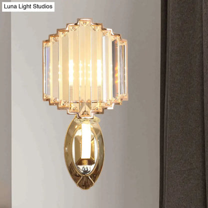 DecorBites™ DecorBites™ Gold Crystal Block Wall Light: Minimalist Shield with 1-Bulb for Bedroom