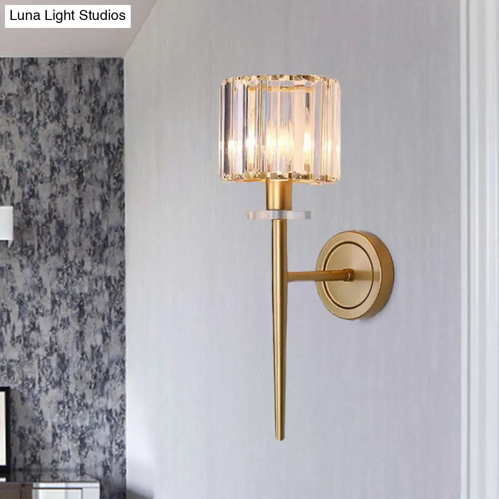 DecorBites™ Gold Crystal Block Wall Sconce with Iron Pencil Arm - Cylindrical Design, 1 Light Fixture