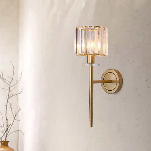 DecorBites™ Gold Crystal Block Wall Sconce with Iron Pencil Arm - Cylindrical Design, 1 Light Fixture
