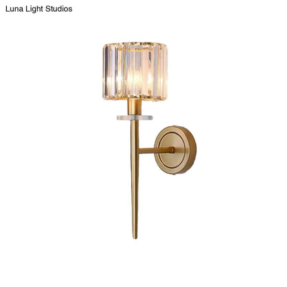 DecorBites™ Gold Crystal Block Wall Sconce with Iron Pencil Arm - Cylindrical Design, 1 Light Fixture