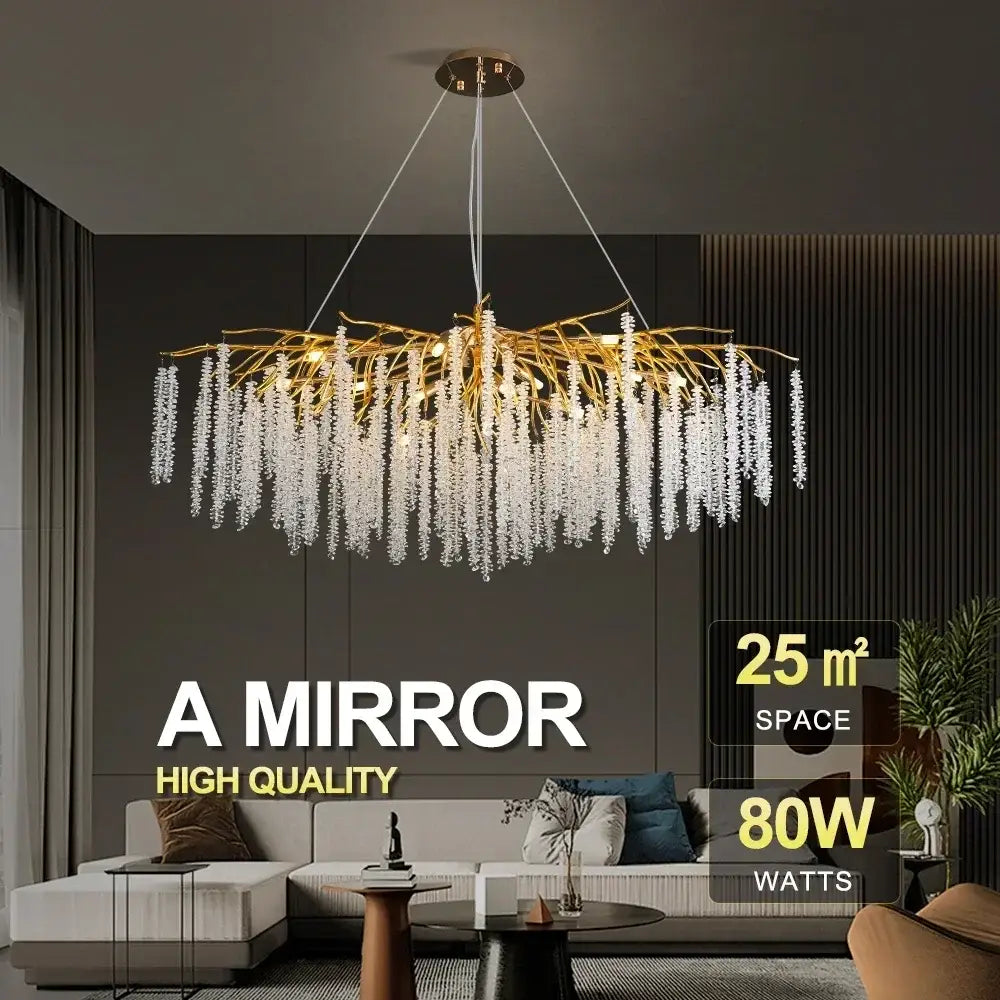Gold crystal ceiling chandelier with branch-style design and crystal droplets for living room decorbites crystal ceiling