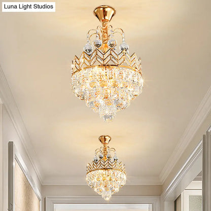 DecorBites™ DecorBites™ Gold Crystal Ceiling Mount Light - Conical Semi Flush Mount with Crown Design, 3 Bulbs