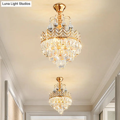 DecorBites™ DecorBites™ Gold Crystal Ceiling Mount Light - Conical Semi Flush Mount with Crown Design, 3 Bulbs