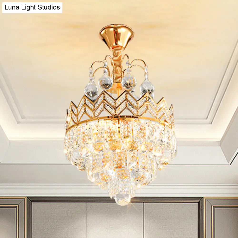 DecorBites™ DecorBites™ Gold Crystal Ceiling Mount Light - Conical Semi Flush Mount with Crown Design, 3 Bulbs
