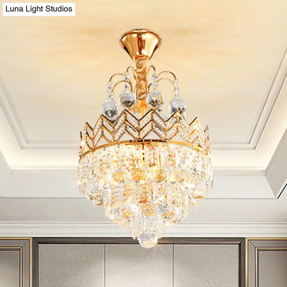 DecorBites™ DecorBites™ Gold Crystal Ceiling Mount Light - Conical Semi Flush Mount with Crown Design, 3 Bulbs
