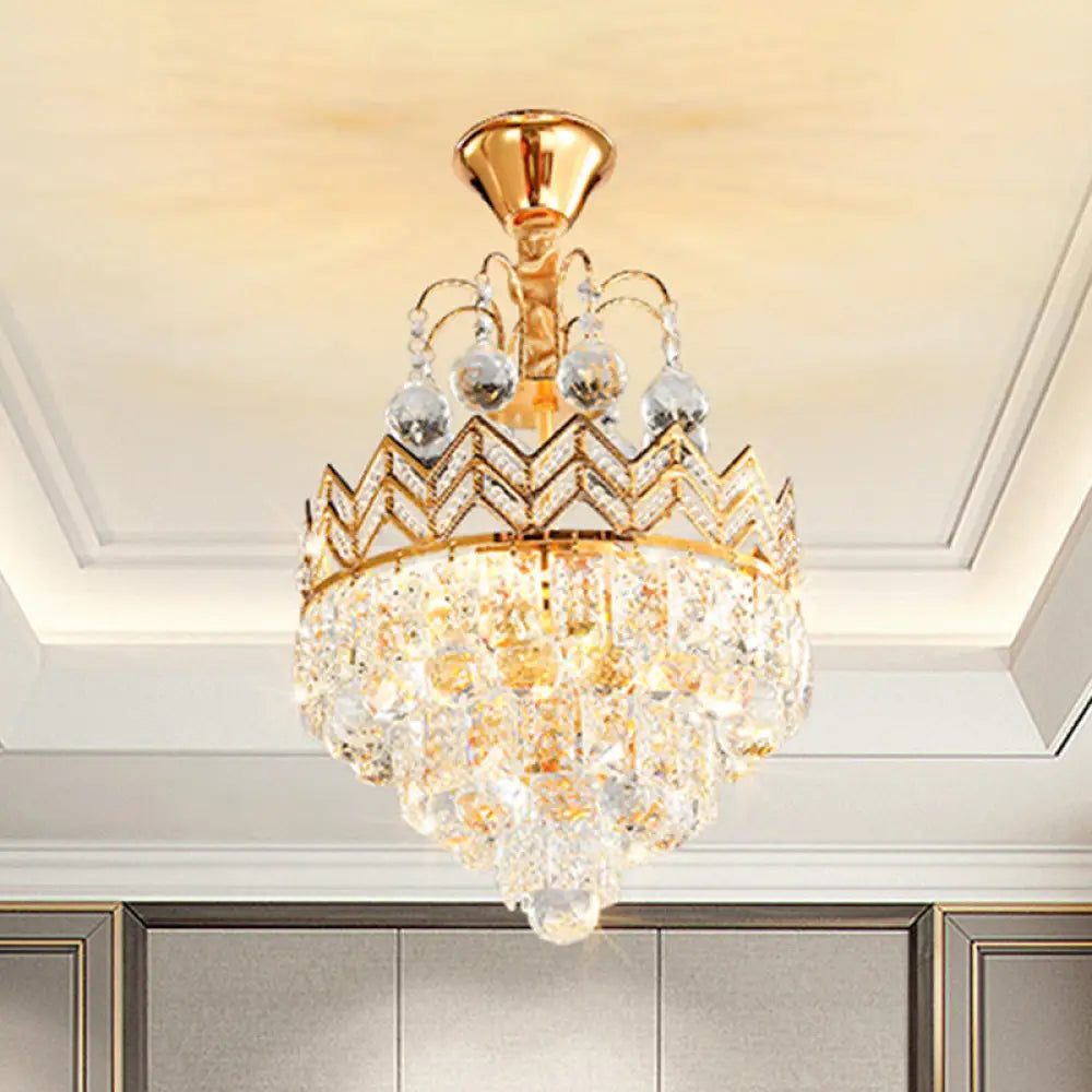 DecorBites™ DecorBites™ Gold Crystal Ceiling Mount Light - Conical Semi Flush Mount with Crown Design, 3 Bulbs