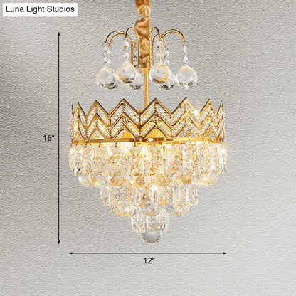 DecorBites™ DecorBites™ Gold Crystal Ceiling Mount Light - Conical Semi Flush Mount with Crown Design, 3 Bulbs