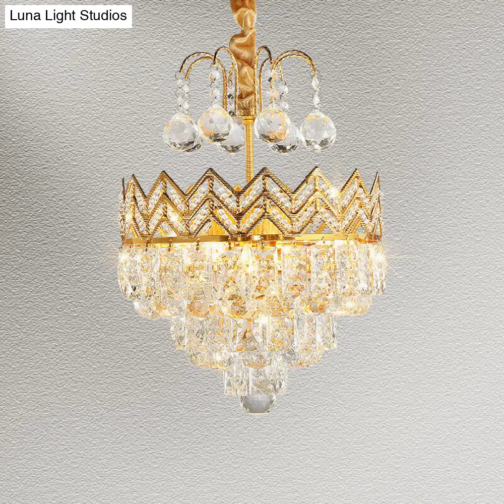 DecorBites™ DecorBites™ Gold Crystal Ceiling Mount Light - Conical Semi Flush Mount with Crown Design, 3 Bulbs