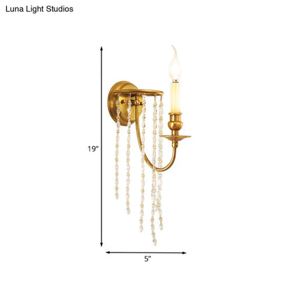 DecorBites™ Gold Crystal Chain Wall Sconce Candlestick Light - Elegant 1-Head Fixture