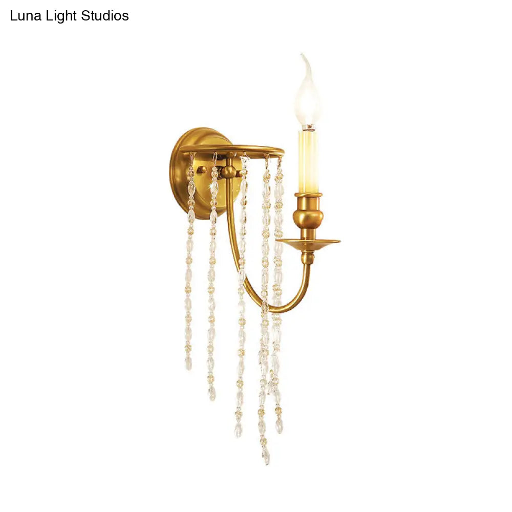 DecorBites™ Gold Crystal Chain Wall Sconce Candlestick Light - Elegant 1-Head Fixture