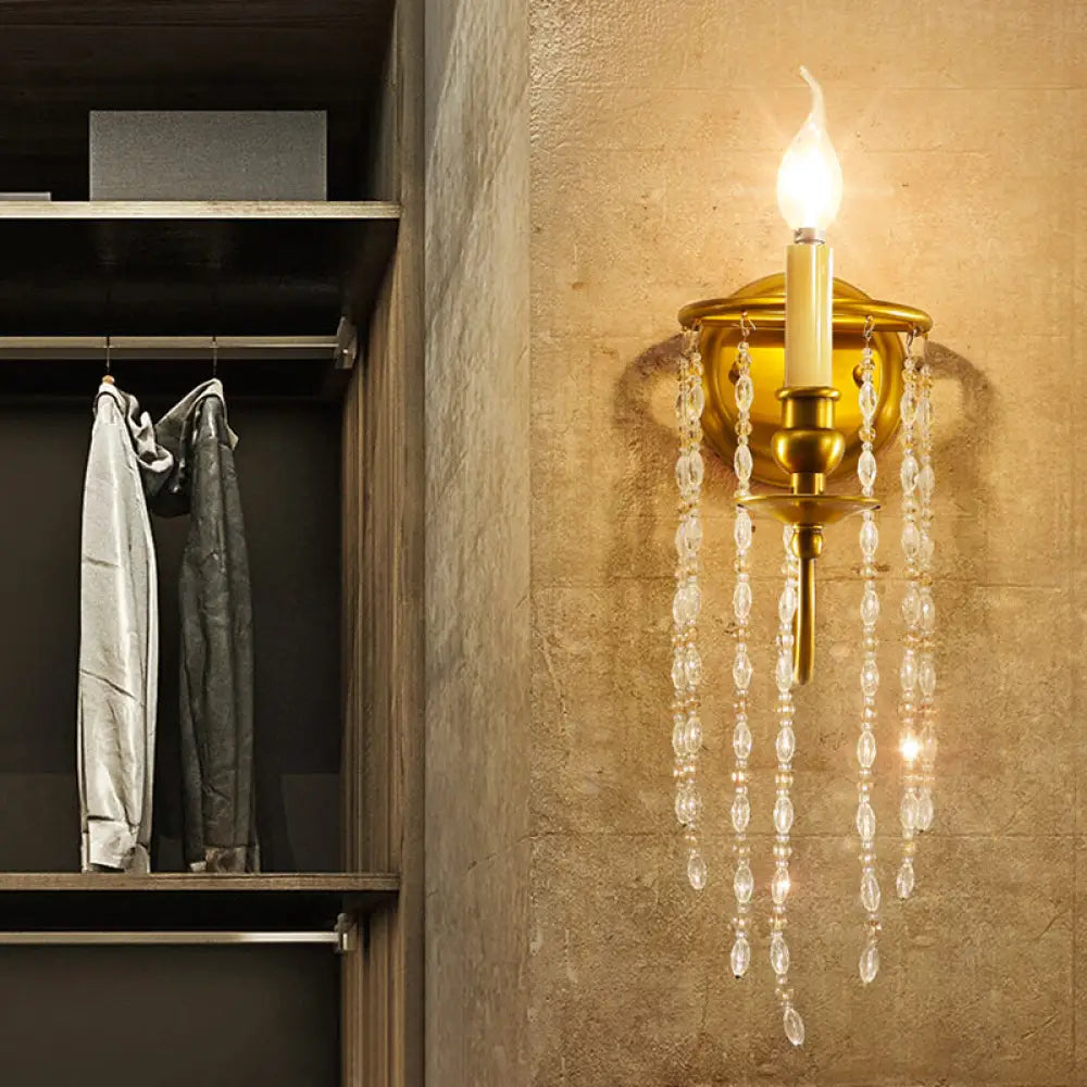 DecorBites™ Gold Crystal Chain Wall Sconce Candlestick Light - Elegant 1-Head Fixture