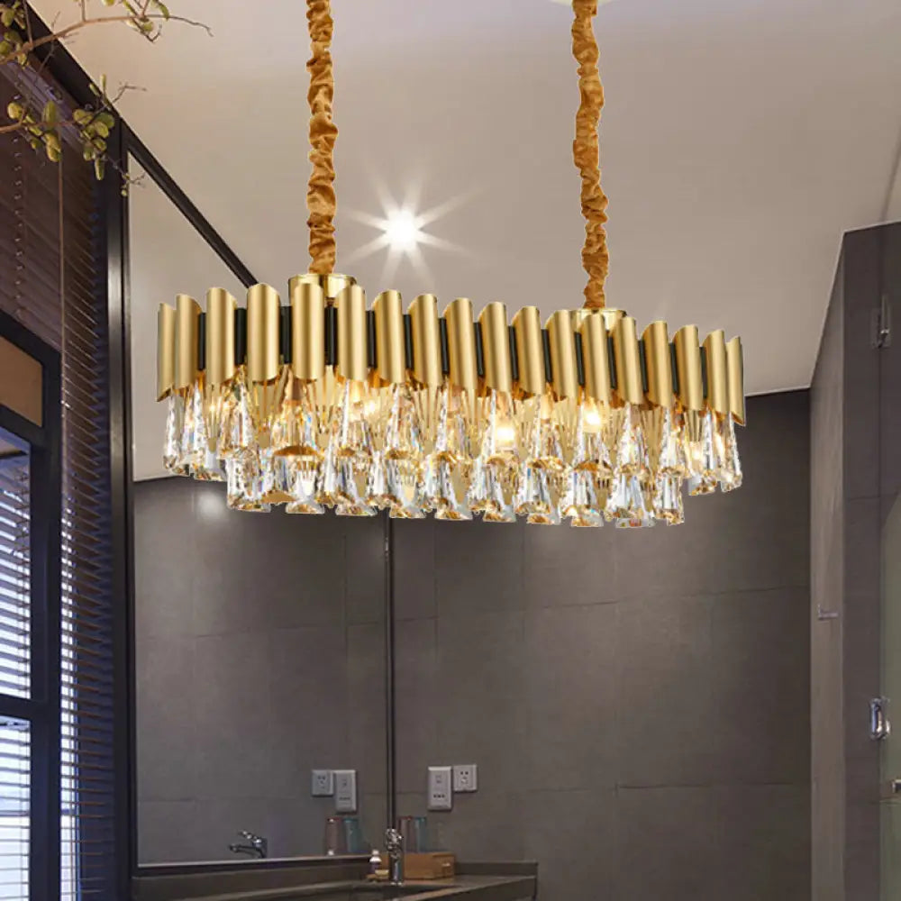 DecorBites™ Gold Crystal Chandelier - Elegant Oval Dining Room Lighting with 12 Heads