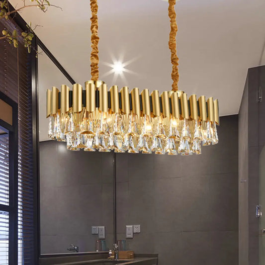 DecorBites™ Gold Crystal Chandelier - Elegant Oval Dining Room Lighting with 12 Heads