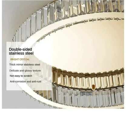 Gold crystal circle ceiling chandelier with double-sided stainless steel frames and bright crystal accents for living room decorbites crystal circle