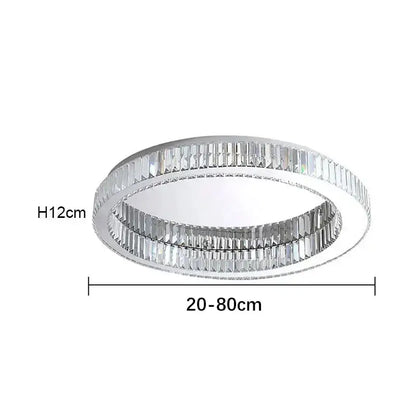 Modern chrome-finished gold crystal circle ceiling chandelier with two concentric rings and faceted crystal accents for living room decorbites crystal circle