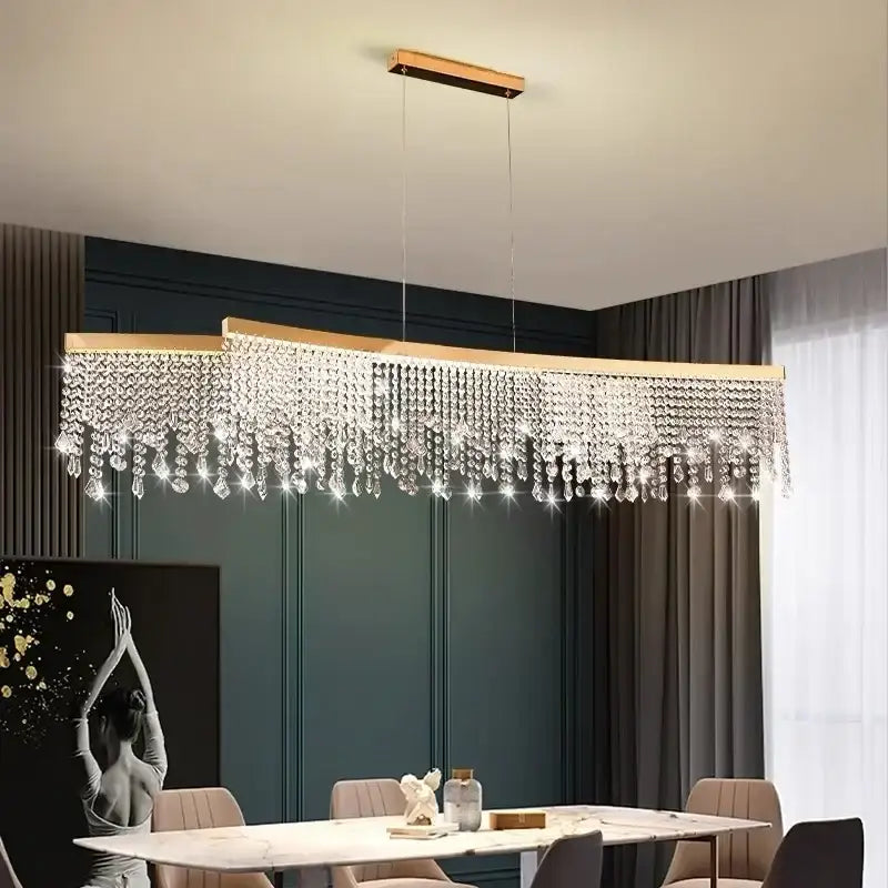 A modern gold crystal circle led chandelier with metal frame and cascading crystal droplets for luxury living room decorbites crystal circle