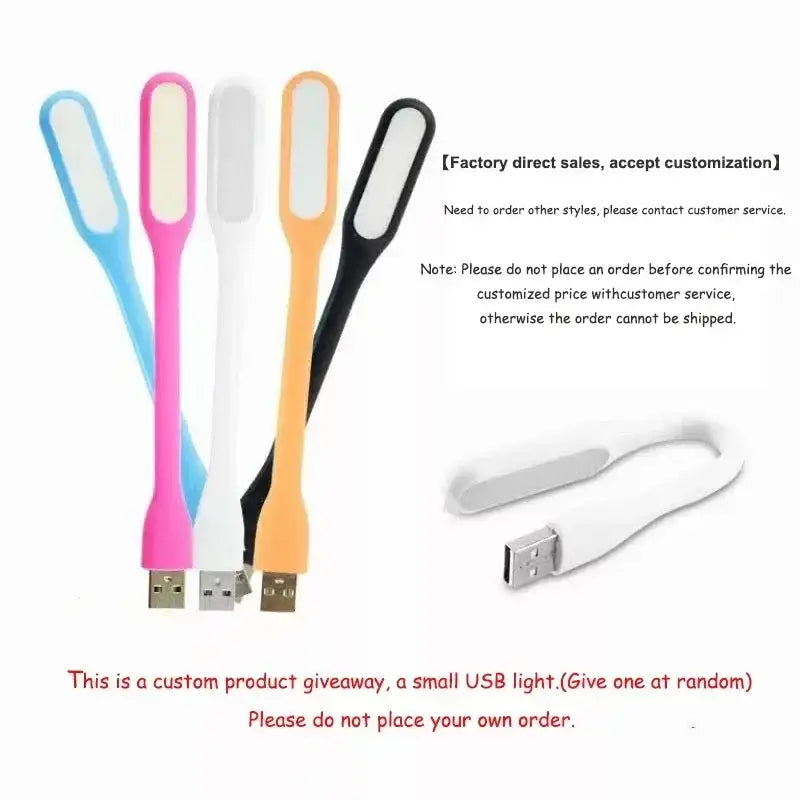 A set of colorful slim usb-powered led reading lights in blue pink white orange and black with decorbites crystal circle led chandelier