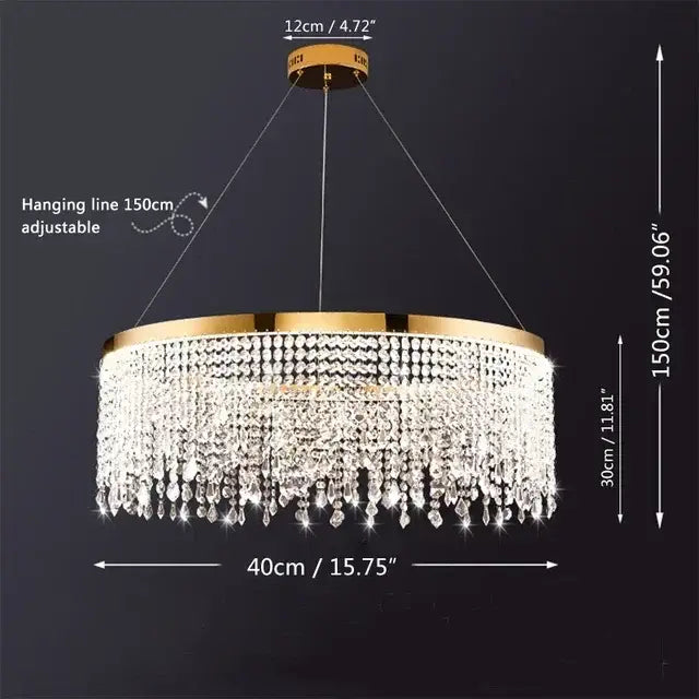 Gold crystal circle led chandelier with cascading clear crystal beads in gold tone for luxury living room decorbites crystal circle