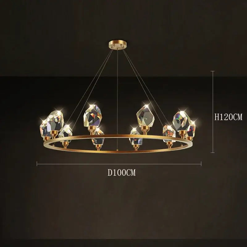 A gold-toned circular dining room chandelier with faceted crystal pendants for decorbites dining decorbites dining room