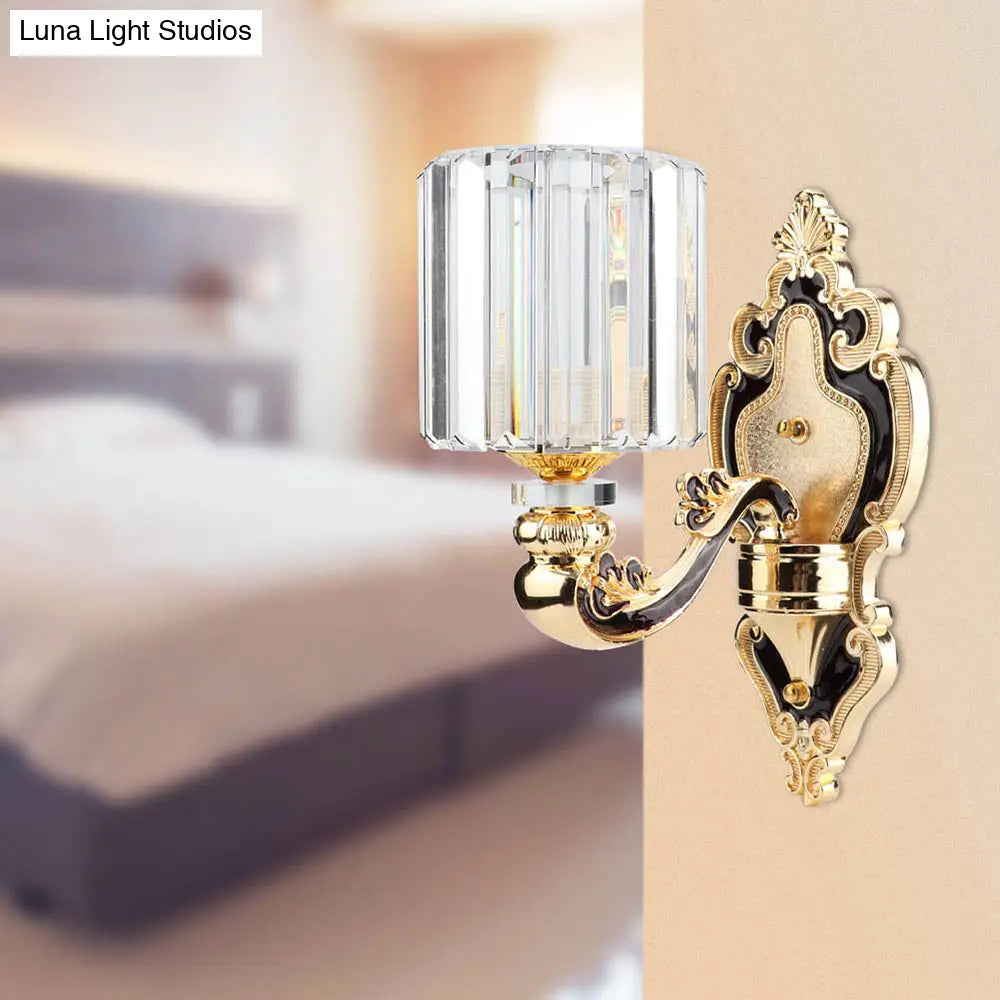 DecorBites™ Gold Crystal Cylinder Sconce Light - Rectangular-Cut - Contemporary - Bedroom Wall Mount Light
