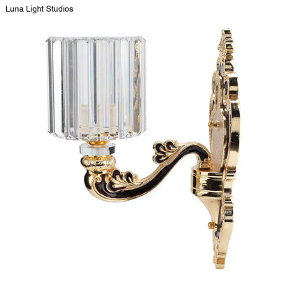 DecorBites™ Gold Crystal Cylinder Sconce Light - Rectangular-Cut - Contemporary - Bedroom Wall Mount Light