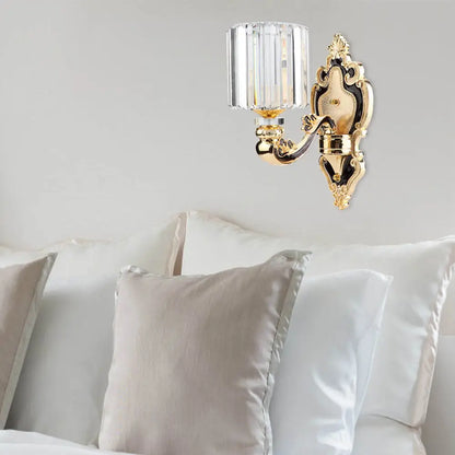 DecorBites™ Gold Crystal Cylinder Sconce Light - Rectangular-Cut - Contemporary - Bedroom Wall Mount Light